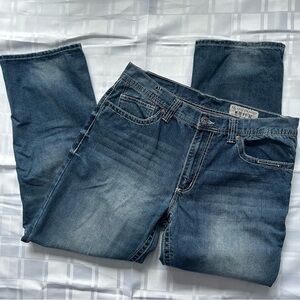 Faded Glory Relaxed Straight Leg Contrast Stitch Embroidered Detail Denim Jeans